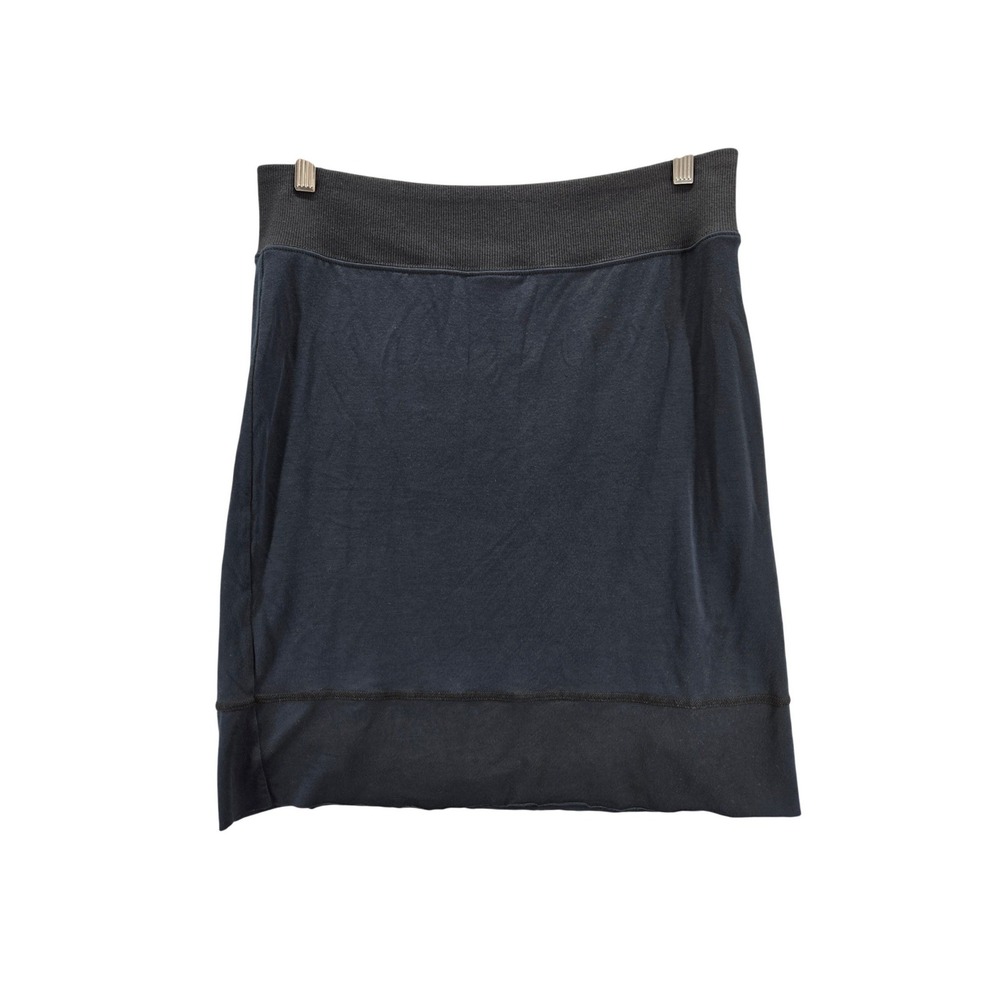 Free People Navy Blue Tencel Jersey Knit Mini Skirt Ribbed Waist Lined M Raw Hem